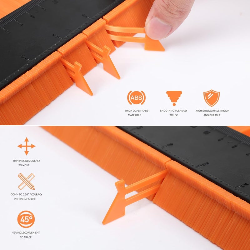 VortecSys Contour Gauge Tool (10 Inch-Orange) Irregular Shape Duplicator, Birthday Gifts for Men Dad, Cool Gadgets for Men, Outline Edge Angle Measuring Tool for Woodworking Flooring - Image 3